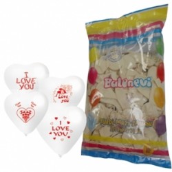 100lü I Love You Çift Yüz Baskılı Beyaz Kalp Balon