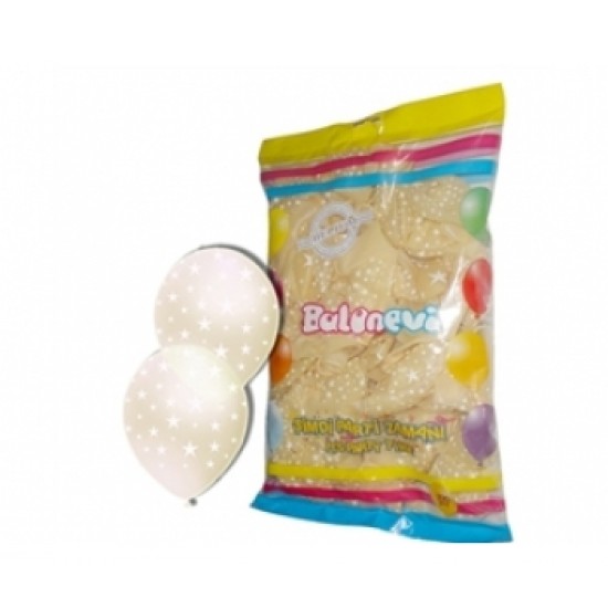 12 inç Çepeçevre Beyaz Yıldız Baskılı Karışık Pastel Renk Balon