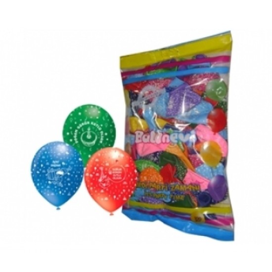 12 İnç Çepeçevre İyiki Doğdun Baskılı Karışık Pastel Renk Balon