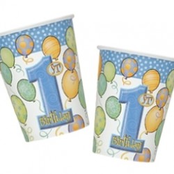 8 Adet 180/200cc First Birthday Balloons Blue Bardak