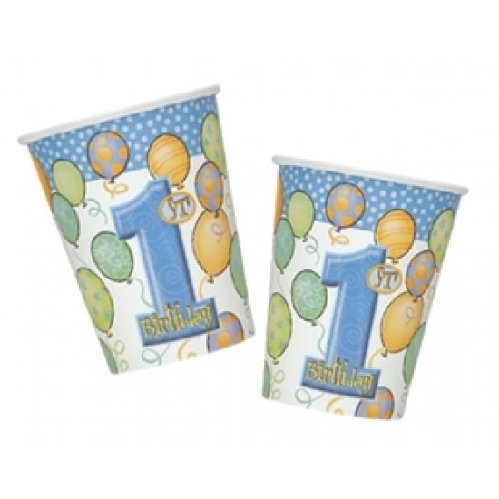 8 Adet 180/200cc First Birthday Balloons Blue Bardak