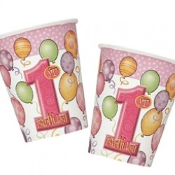 8 Adet 180/200cc First Birthday Balloons Pink Bardak