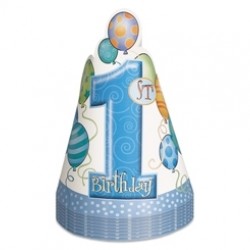 8 Adet First Birthday Balloons Blue Külah Şapka