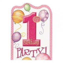 8 Adet First Birthday Balloons Pink Davetiye