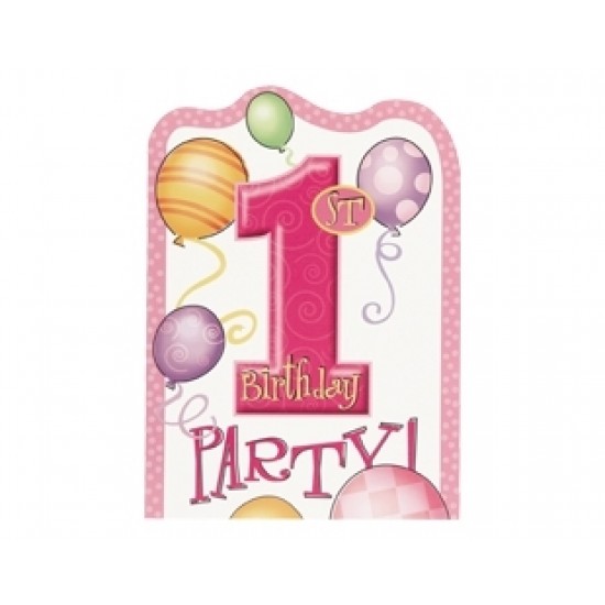 8 Adet First Birthday Balloons Pink Davetiye