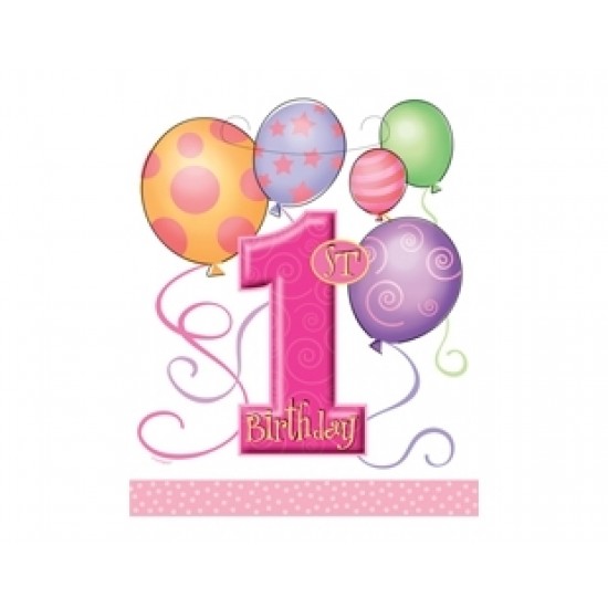 8 Adet First Birthday Balloons Pink Parti Çantası