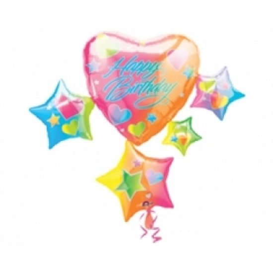 Super Shape Sparkle Hearts Birthday Cluster Folyo Balon